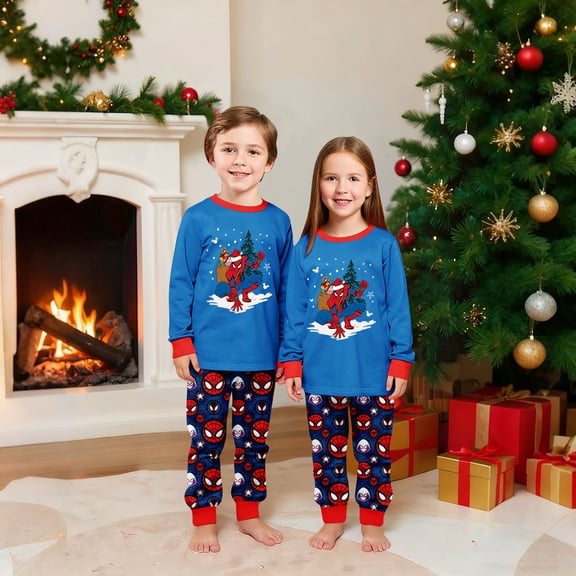 Halloween Christmas Crewneck Superhero Family Matching Pajamas Set Holiday Hero Pattern Sleepwear Spider Loungewear Nightwear 4 Years