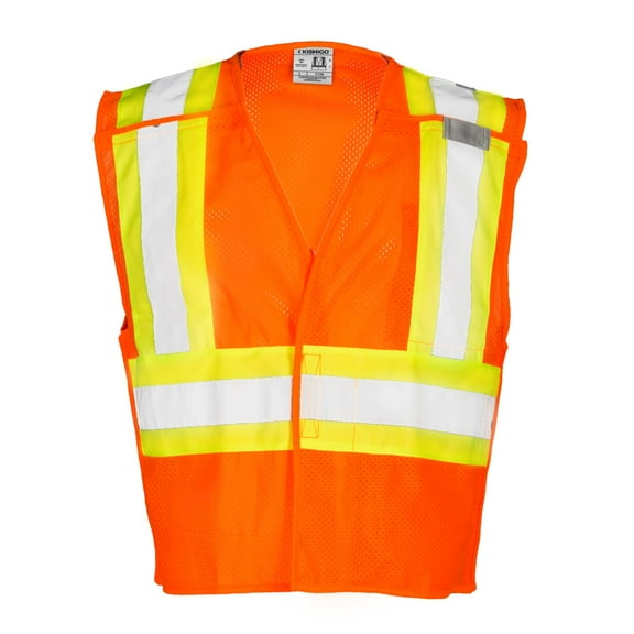 Kishigo Men's High Visibility Reflective Contrasting Mesh Breakaway 1176, Hook and Loop Closure, Polyester, ANSI 107 Type R / Class 2, Traffic Control, Emergency Response, Utility (Orange, 2X)