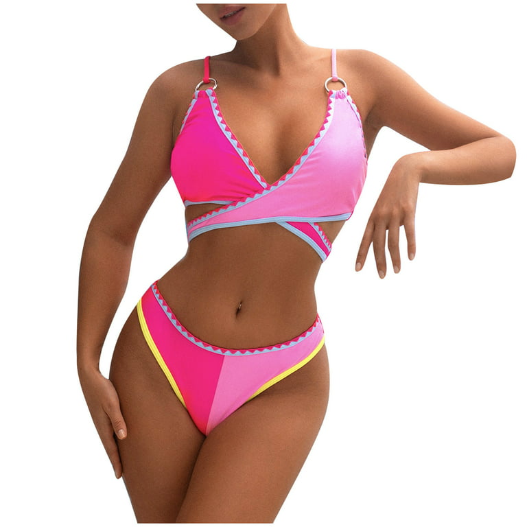 Ecqkame High Waisted Neon Bikini 2023 Woman Bandeau Bathing Suit Mayo Push  Up Swimwear Sexy Two Piece Swimsuit For Women Pink L Clearance Items 