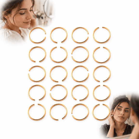20-Piece Clip-On Nose Rings, Non-Piercing Adjustable Gold-Tone Alloy Hoop Jewelry for Women and Men
