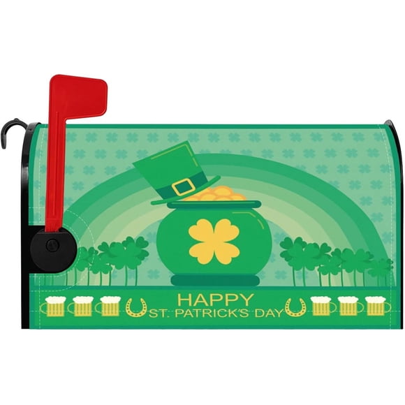 Joyeuse Fête de la Saint-Patrick Housse Magnétique pour Boîte aux Lettres Feuilles Vertes de Printemps Pot de Bières Dorées Fer à Cheval Housse de Boîte aux Lettres Format Standard 21x18 Pouces Irlandais Saint-Patrick Enveloppes de Courrier Housse de Boîte aux Lettres