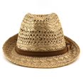 thumbnail image 7 of oqasdz Women Woven Straw Fedora Hat Hollow Breathable Wide Brim Sun Hat Leather Band with Buckle Decor Summer Beach Vacation Outdoor Headwear, 7 of 7