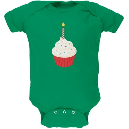 

Birthday Kid Cupcake 1 1st First Kelly Green Soft Baby One Piece - 3-6 months