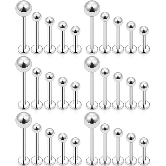 15-30PCS 16G Surgical Steel Labret Studs Monroe Lip Rings Cartilage Tragus Nail Conch Helix Earring Barbell for Women Men Piercing Jewelry 5 Colors 6-12mm