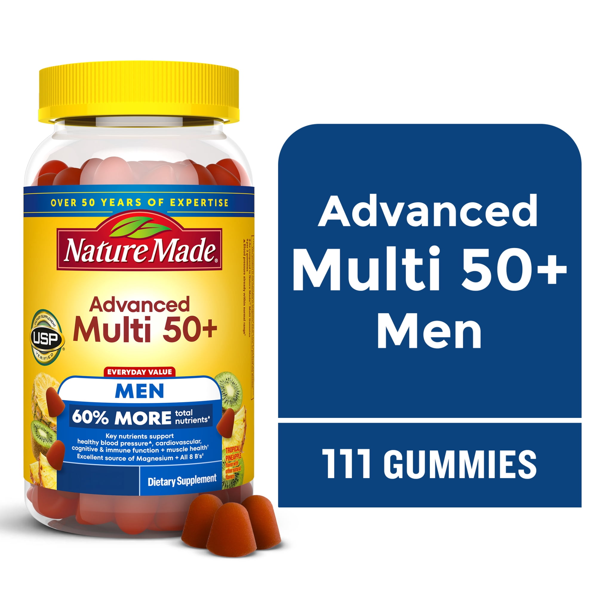 Nature Made Advanced Multivitamin Gummies 50+ for Men, Multivitamin for Men, 111 Count