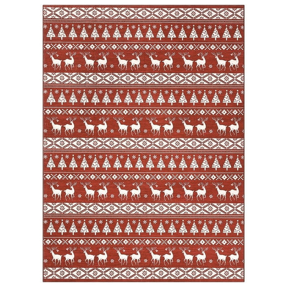 COZONY Christmas Area Rug, Red 4x6ft, Washable Snowflake Carpet, Soft Low Pile Non-Slip Holiday Decor for Entryway or Living Room