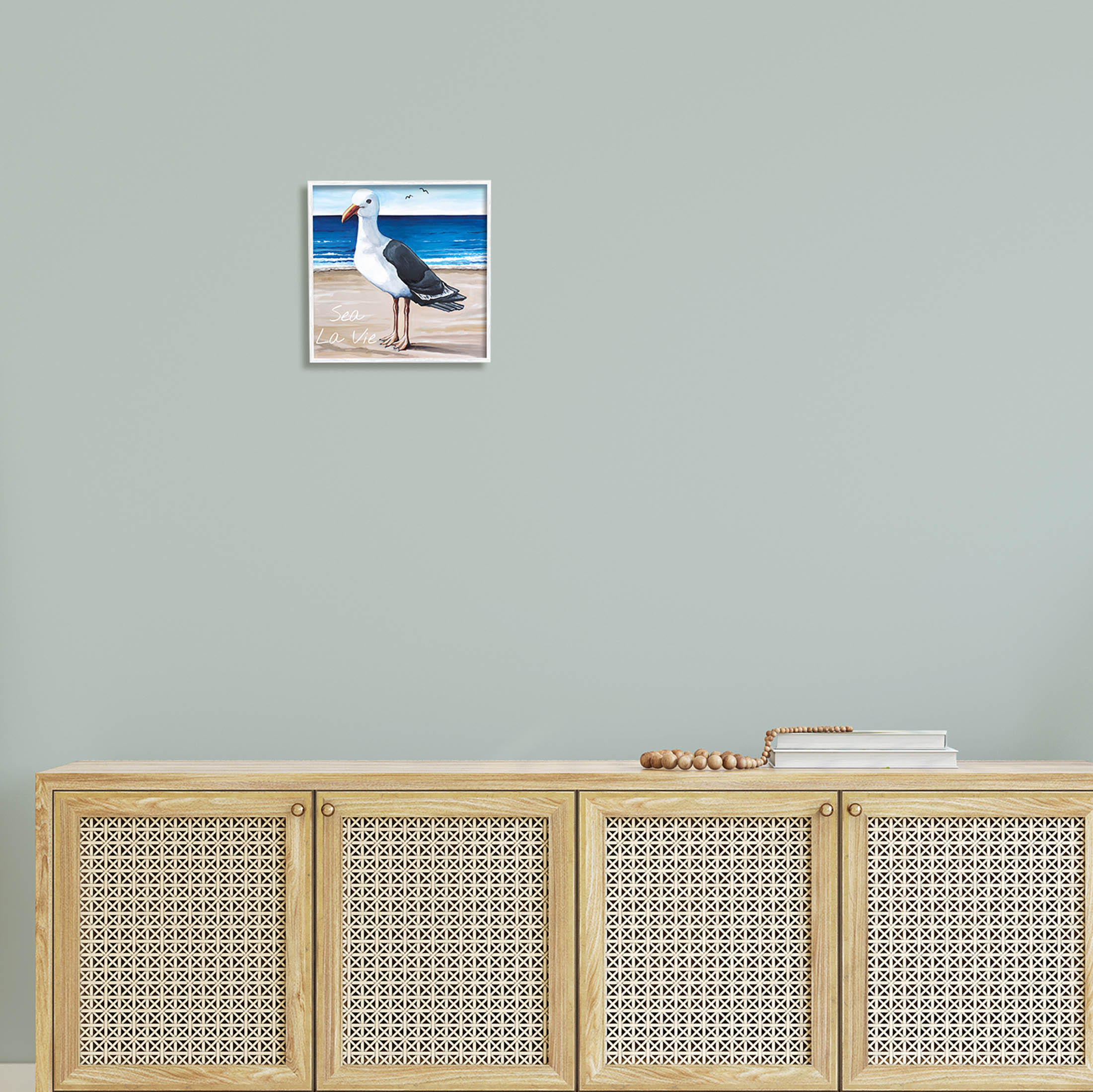Stupell Industries Sea La Vie French Beach Seagull Quote Graphic Art White Framed Art Print Wall Art, Design by Elizabeth Tyndall