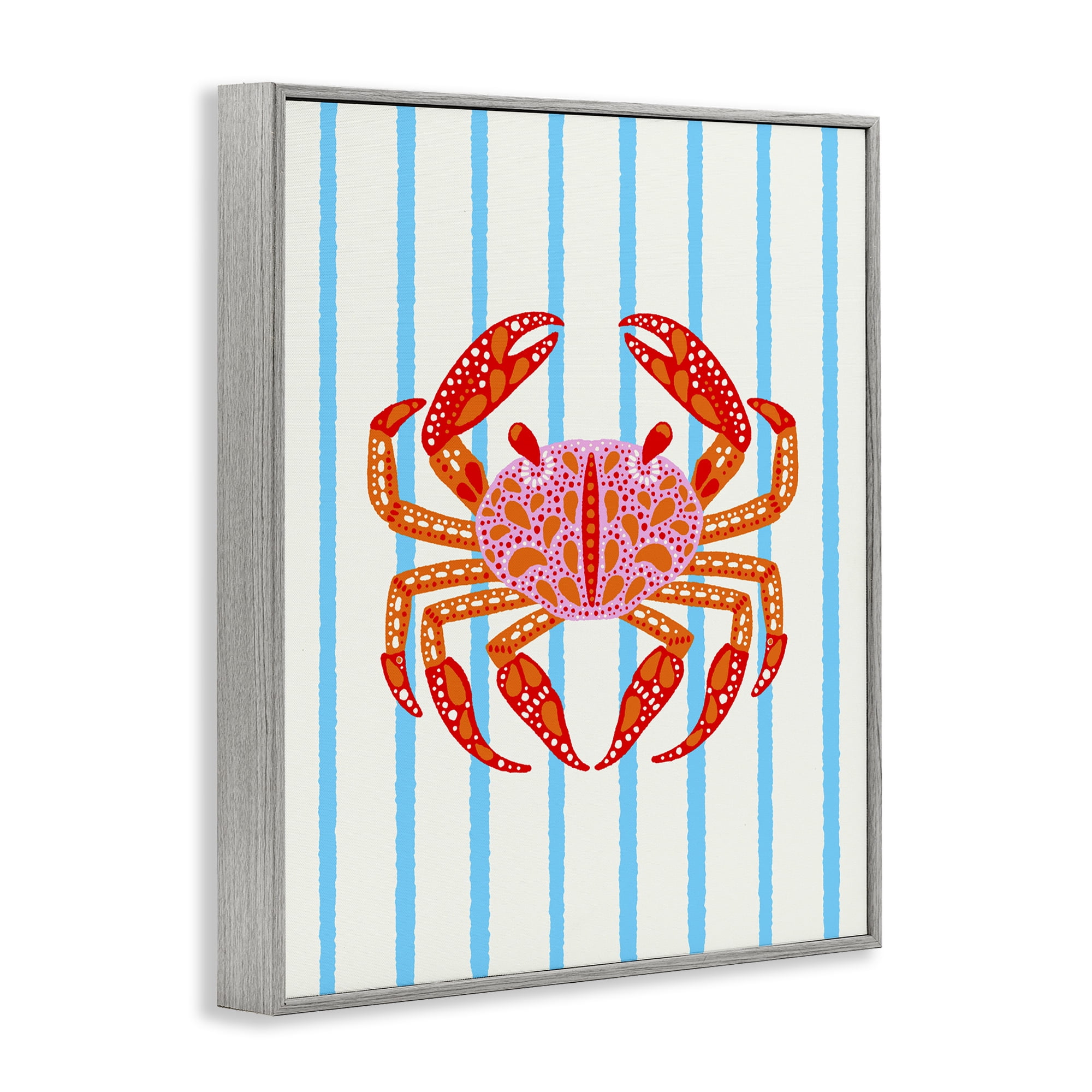 Stupell Industries Bright Crab on Stripes Gray Framed Giclee Art, design by Indira Prieto | IndySign