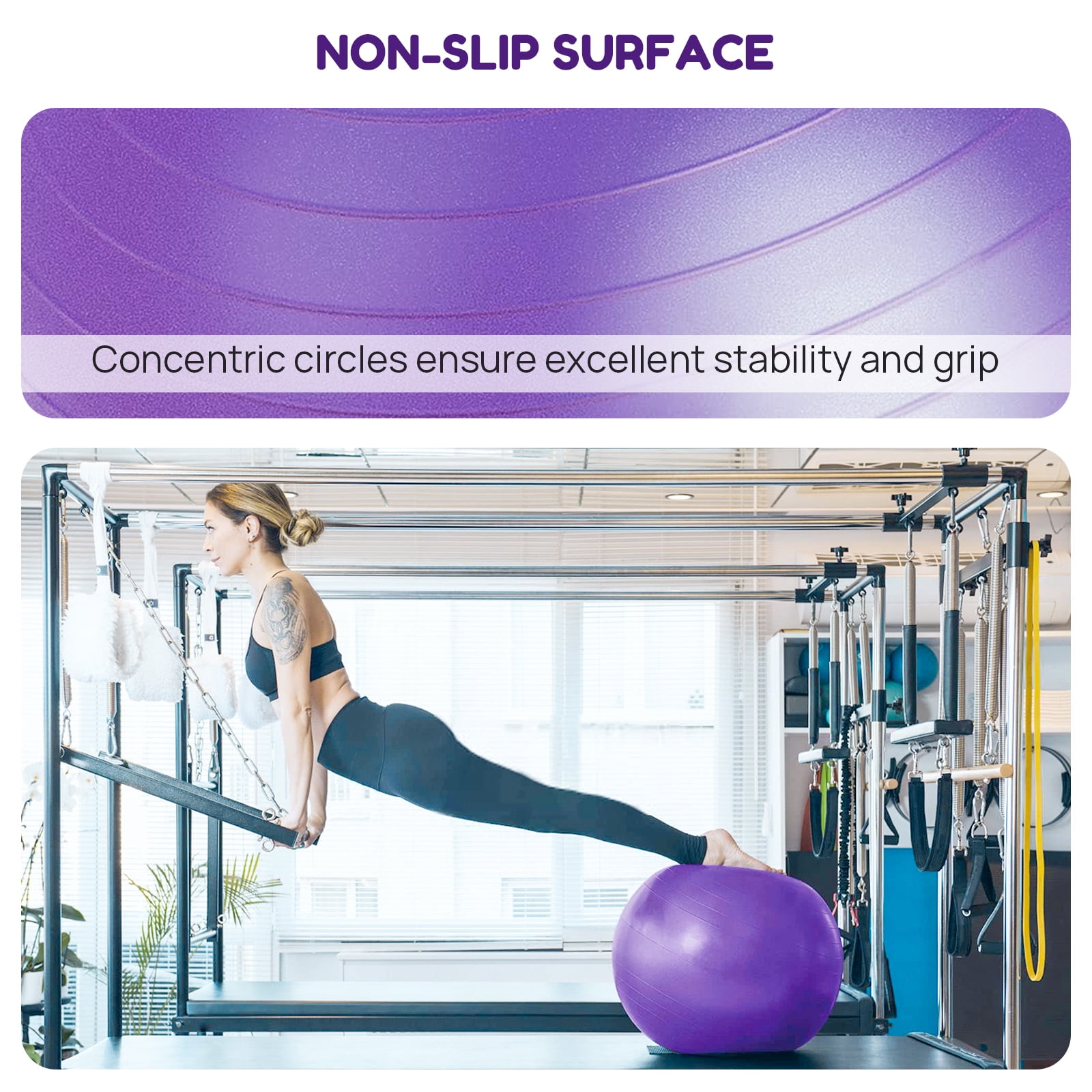Lockways Yoga Ball, 2Pcs Anti Burst Exercise Ball for Fitness, Physical Therapy, Thick Heavy Duty Pilates Ball with Pump for Office, Home, Gym, Purple, 2 Sizes, 25.6 inch & 9 inch