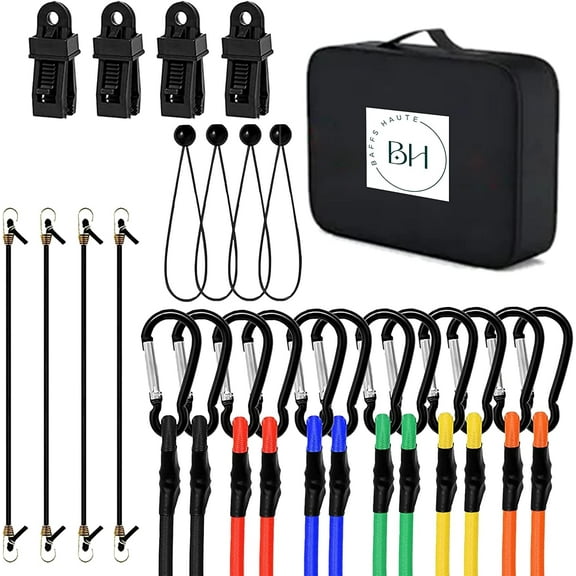 BH HOME 28-Piece Bungee Cord Set: 72"-18" Sizes, Mini, Ball Ties, Clips