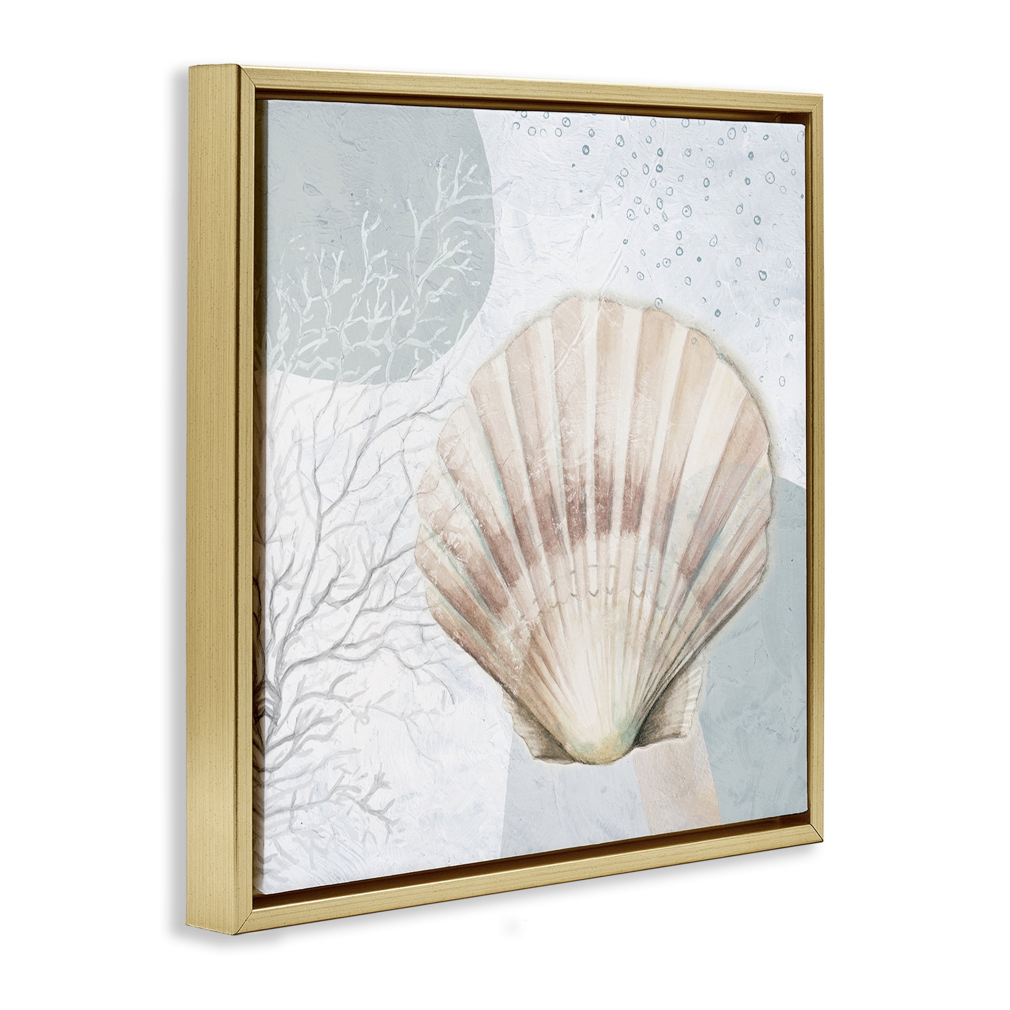 Stupell Industries Seashell Circle Pattern Coastal Painting Gold Floater Framed Canvas Art Print Wall Art, 25 x 25