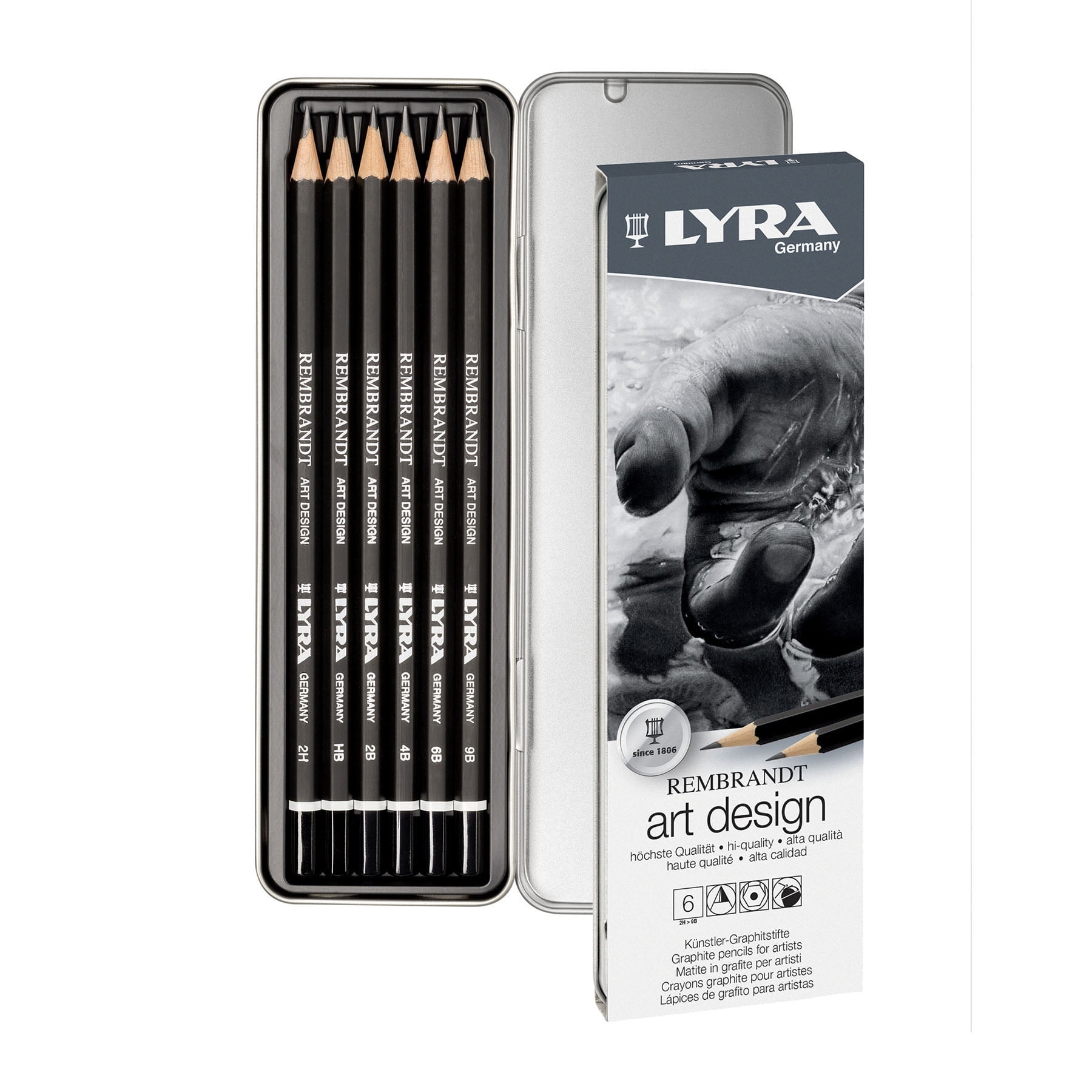 Lyra Rembrandt Art Design Graphite Drawing Pencil Set Tin, Assorted, 6 Piece, 2 Pack