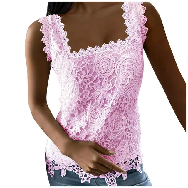 HBFAGFB Womens Tank Tops Spring and Summer Square Neck Sleeveless Shirts Versatile Blouse Pink Size XXL