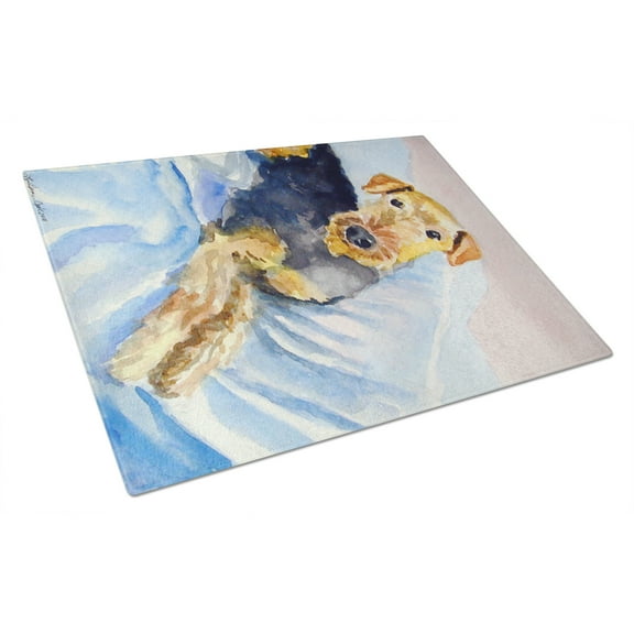 Caroline's Treasures Cozy Airedale Terrier Glass Cutting Board Large