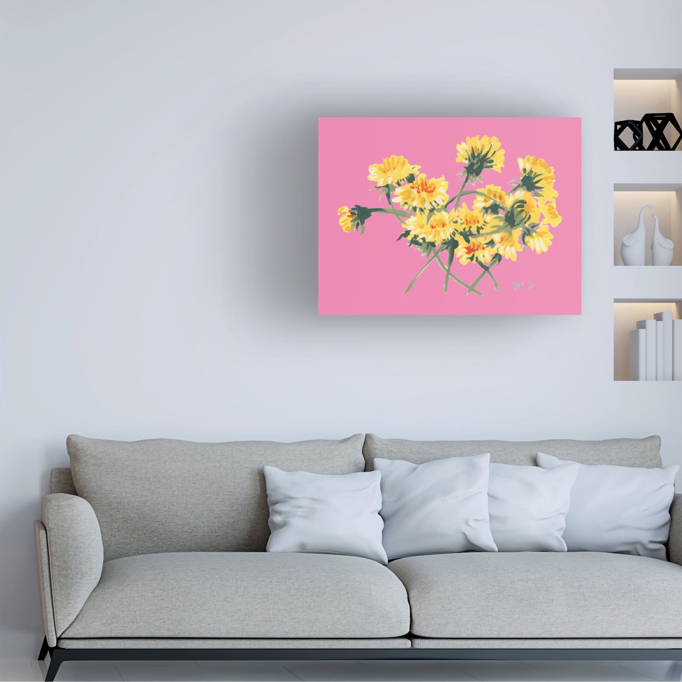 Trademark Fine Art Ania Zwara  Yellow Dandelions On Pink Canvas Wall Art