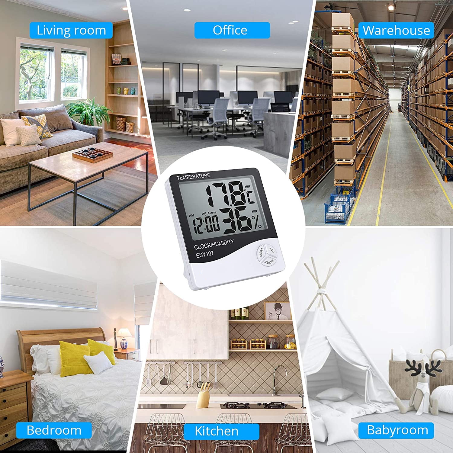 2 pieces indoor LCD digital temperature hygrometer with LCD display temperature meter humidity meter and system time 12 hours/ 24 hours with alarm
