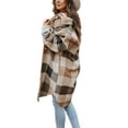 thumbnail image 5 of Seyurigaoka Women Juniors Shacket Long Coat, Lapel Plaid Loose Single-breasted Woolen Outwear, 5 of 8