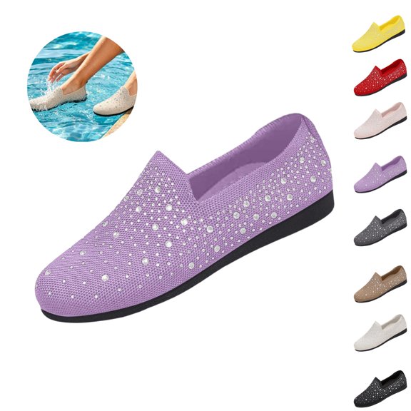 YOUYEDIAN Water Shoes For Women Quick Dry Breathable Knit Aqua Shoes Non Slip Outdoor Beach Walking Casual Water Sport Swim Shoes(Light Purple)