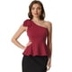 thumbnail image 1 of Blusa sin Mangas para Mujer Peplum Top de un Hombro con Volantes Blusa Elegante borgoña M, 1 of 6