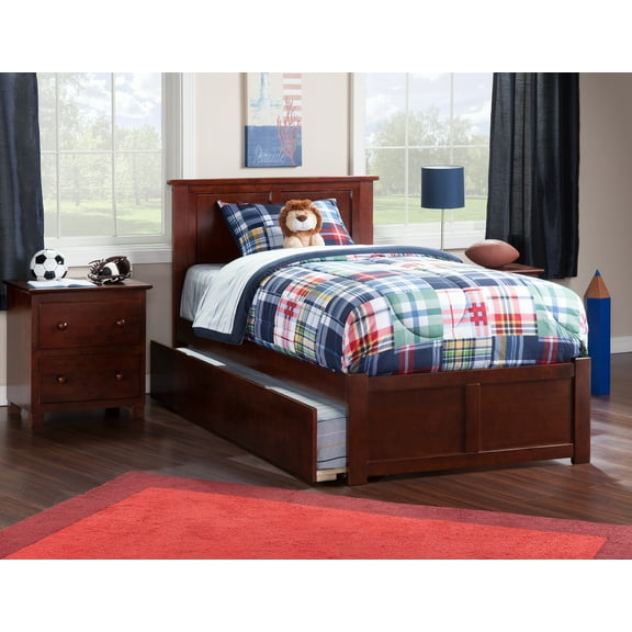 Madison Platform Bed with Flat Panel Foot Board and Twin Size Urban Trundle Bed in Multiple Colors and Sizes