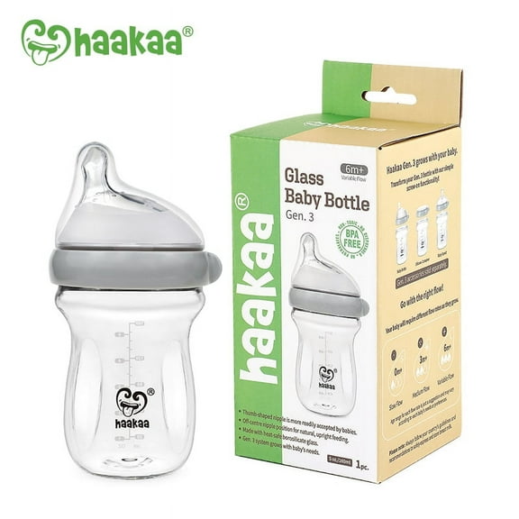 Haakaa Generation 3 Glass Baby Bottle 6 oz/160 ml, 1 PK - Grey