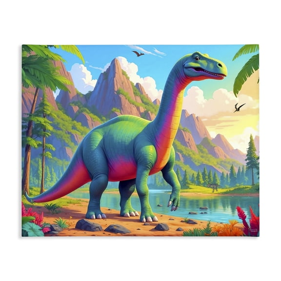 Stupell Industries Vibrant Brontosaurus by River Canvas Wall Art, design by Tabz Jones