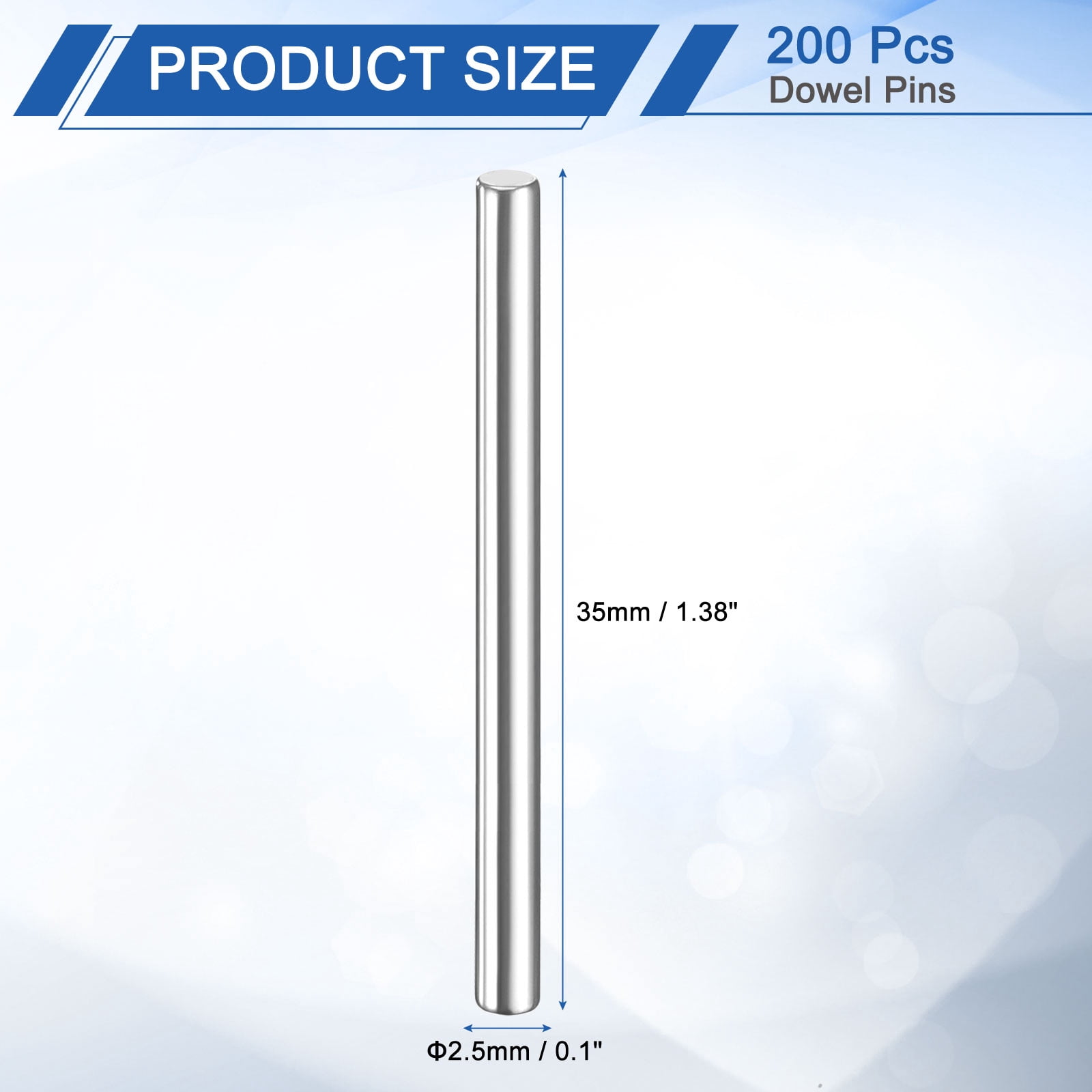 200Pack 2.5 x 35 mm Dowel Pins, 304 Stainless Steel Shelf Support Peg Pin, Silver