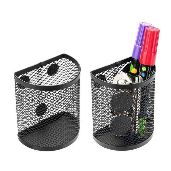 Topboutique Magnetic Pencil Holder, Metal Strong Magnet Pen Cup, Magnetic Marker Storage Pencil Cup to Hold Whiteboard Refrigerator Fridge Locker Accessories,2Pack,Black