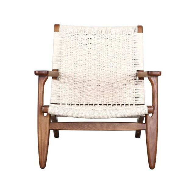 Plata Décor Import Inc – Walnut White Ash Wood & Rattan Lounge Chair – Modern Accent Chair for Living Room, Bedroom or Office