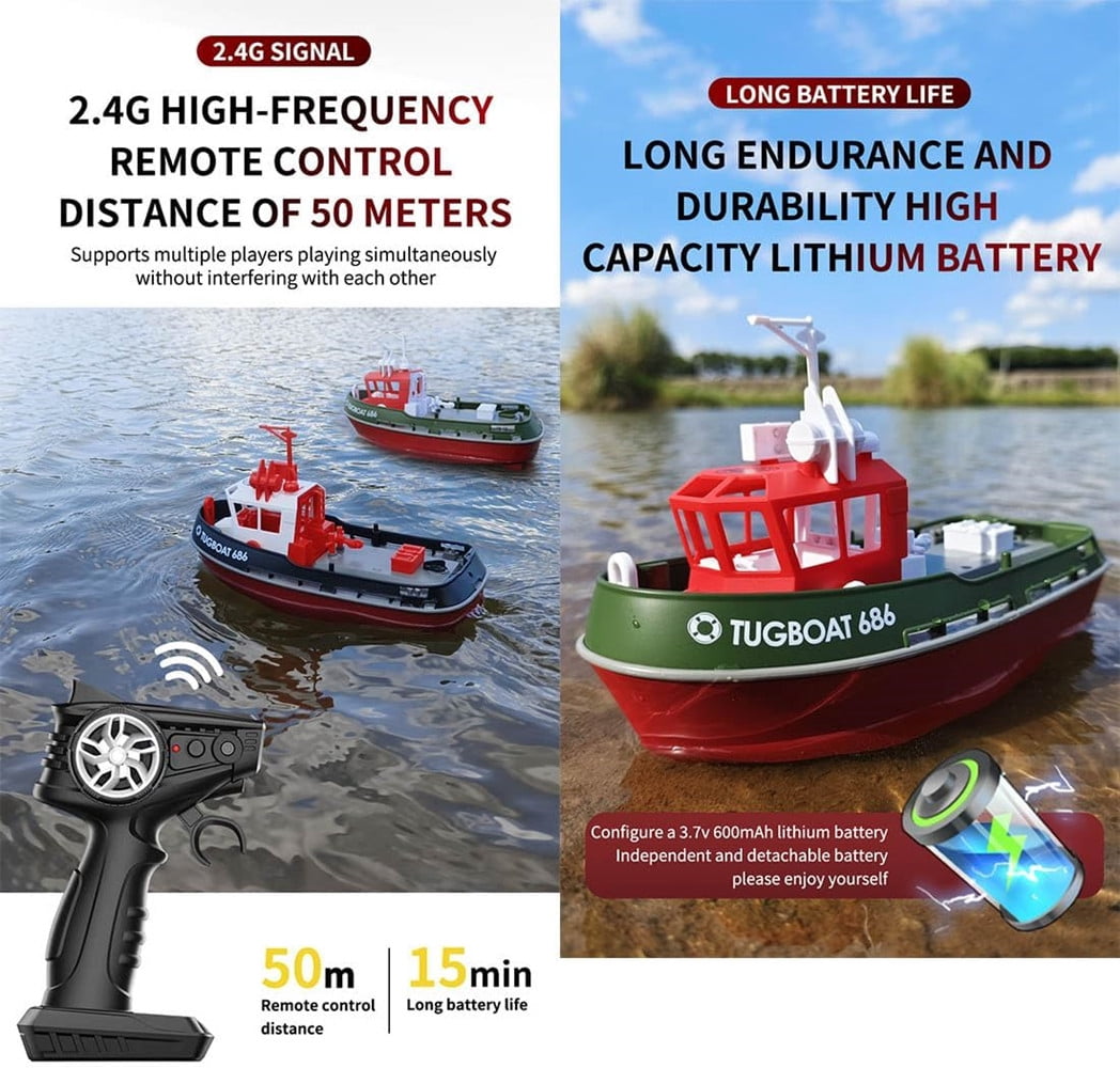 Roofworld RC Boat 686 1/72 2.4G Dual Motor Wireless Electric Remote Control Green Tugboat Toys Gifts