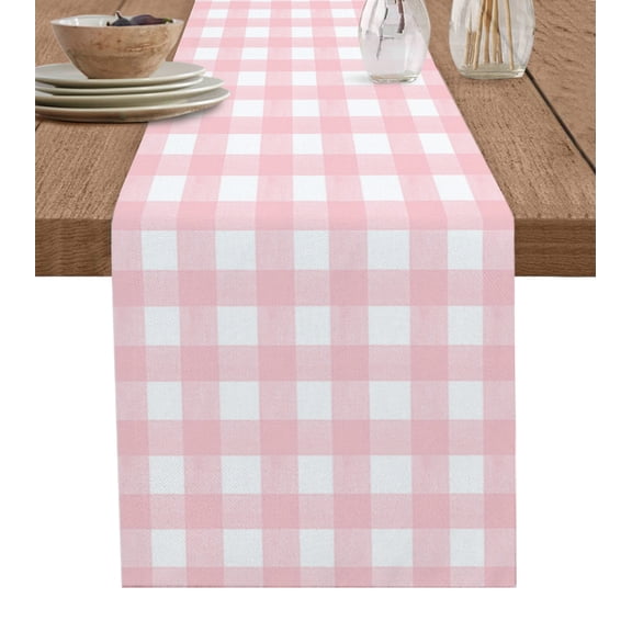Hokiten Table Runners 72 Inches Long Dress Scarves, Pink Buffalo Plaid Farmhouse Kitchen/Dining Table Runner, Coffee Tablerunners, Farmhouse Pink White Checkered 13x72 Inch