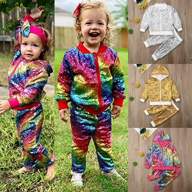 Meihuida Girls Kids Winter Outfits Sequin Zipper Pullover Tops Pants Clothes Tracksuit Walmart Com Walmart Com