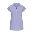thumbnail image 5 of Eryao Today's Deals Summer Cotton Linen Shirts for Women Cap Sleeve Solid Color Tops 2025 Casual Lightweight Button Down Lapel Blouses,Purple,XL, 5 of 6