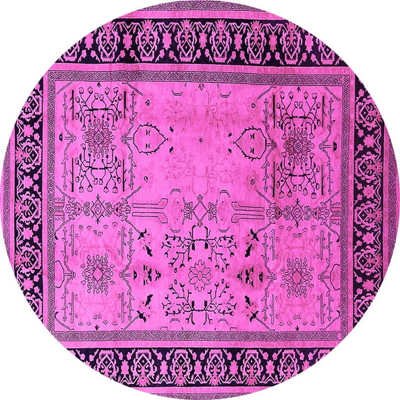 Ahgly Company Indoor Round Oriental Pink Industrial Area Rugs, 8' Round