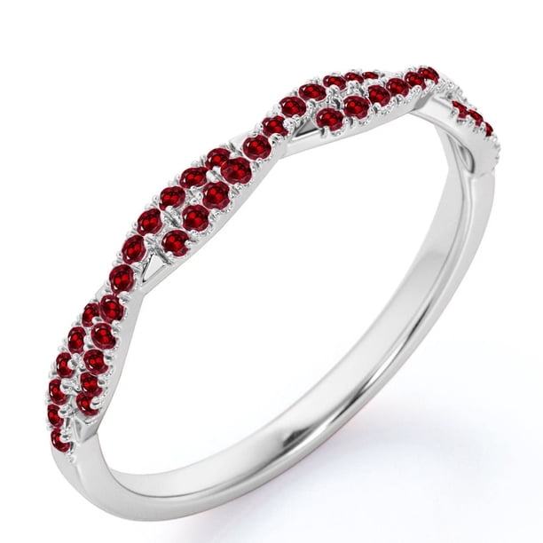 JeenMata Alianza de Boda de Media Eternidad con Pavé de Granate con Piedra Natal de Enero de 0,25 Quilates en Oro Blanco de 18 K sobre Plata
