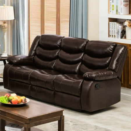 Winslow Rustic Dark Brown PU Leather Recliner Sofa with Cup