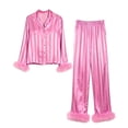 thumbnail image 4 of ZJXFGS Women's Classic Button Down Long Satin Silk Pajama Set A-Pink 2XL, 4 of 5