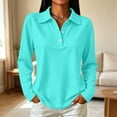 thumbnail image 2 of UDAUDU Polo Shirts for Women Long Sleeve Collared Golf Shirts Fall Fashion | 3 Button Lapel Work Blouses, Dressy Business Casual Office Tops, Restaurant Service Hospitality Uniforms Turquoise L, 2 of 8