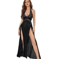 thumbnail image 3 of Women Halter Deep‑V Lace Mesh Maxi Dress Backless Sheer High‑Slit Sleeveless Long Gown for Party Nightclub Honeymoon, 3 of 6