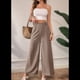 thumbnail image 4 of Pantalones de Mujer con Cintura Elástica Fruncida, Pierna Recta, Tiro Alto y Largos. Marrón S, 4 of 8