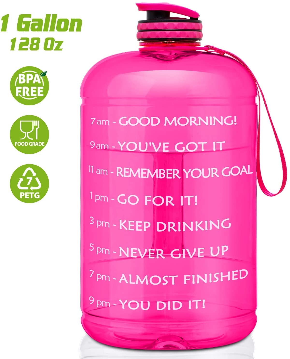 Motivational Fitness Workout Large Water Bottle With Time Marker Leak-Proof 1Gal 