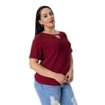 thumbnail image 1 of Blusa Bocarosa lisa de manga corta y detalle de abertura en escote. BOCAROSA Ma002/blusa/argolla en escote, 1 of 3