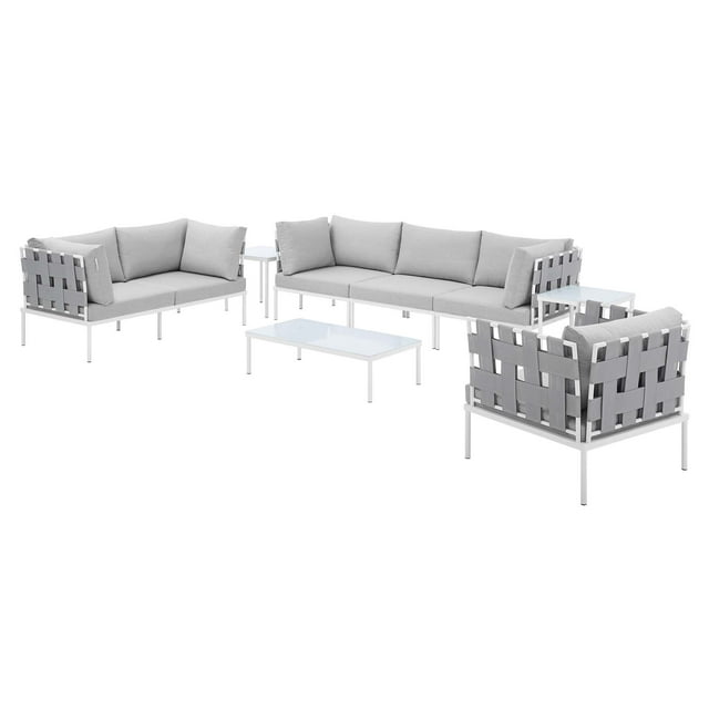 Lounge Sectional Sofa Chair Table Set, Sunbrella, Aluminum, Metal, Steel, Grey Gray, Modern Contemporary Urban Design, Outdoor Patio Balcony Cafe Bistro Garden Furniture Hotel Hospitality