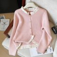 thumbnail image 2 of Cárdigan de punto de color liso con cuello redondo para mujer, suéter de manga larga con volantes a la moda para otoño e invierno, prendas de punto sencillas que combinan con todo, 2 of 5