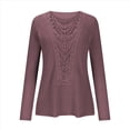 thumbnail image 2 of Camiseta de Mujer con Encaje de Piña y Costuras, Color Liso, Larga, Cuello Redondo, Informal. -Rojo L, 2 of 7