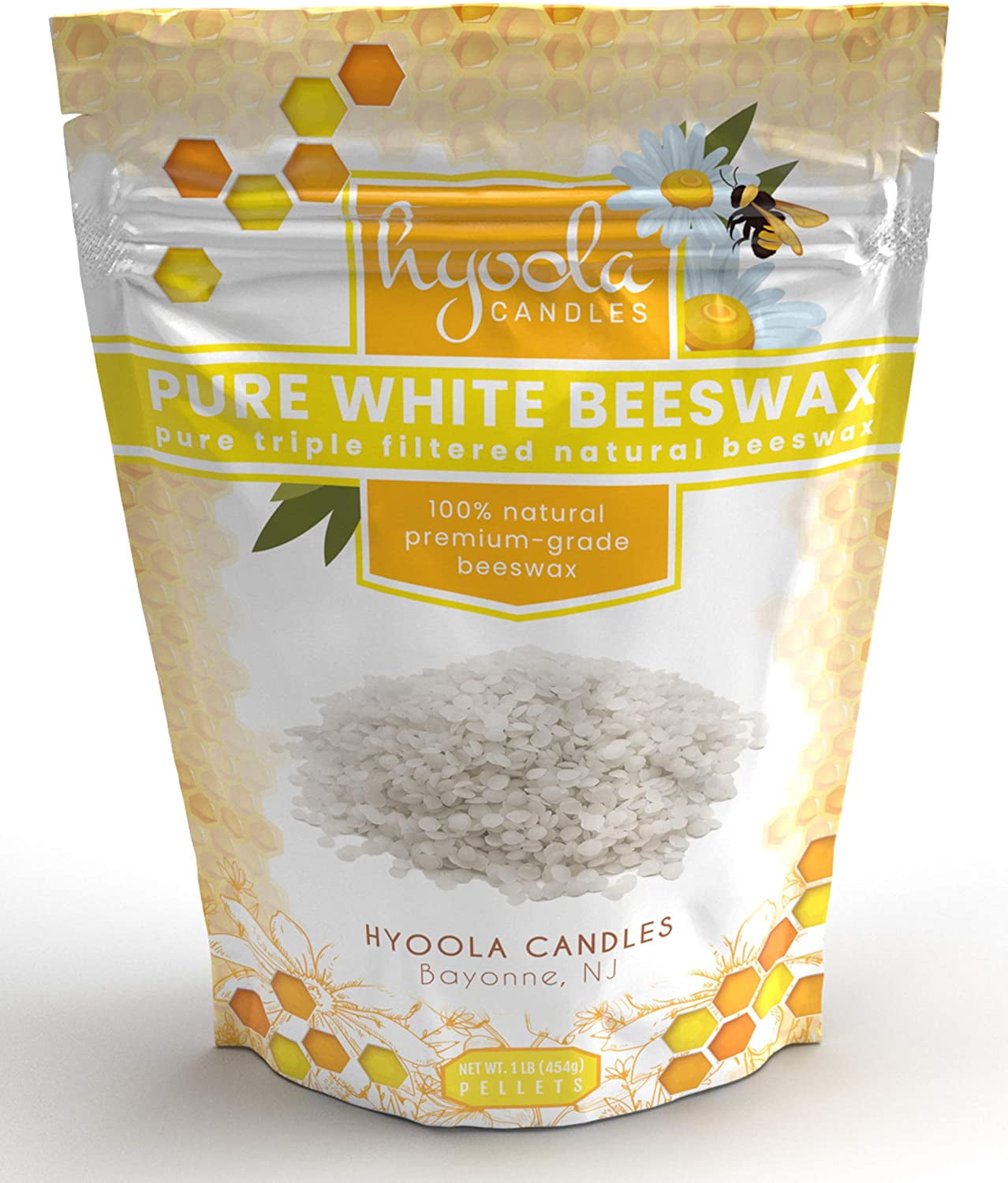 Hyoola, 2 Pound Natural - Candle Making, Cosmetic Grade Bees Wax Pellets - White Triple Filtered