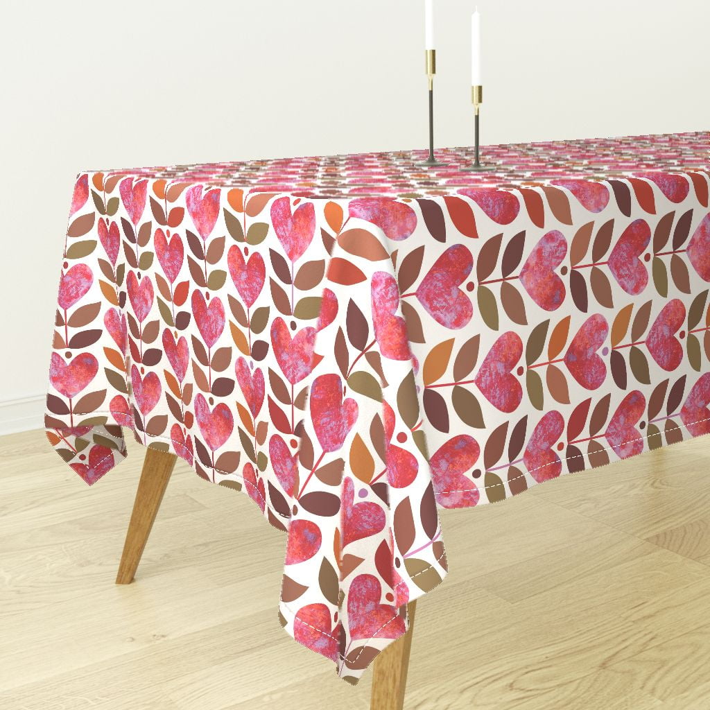 Tablecloth Heart Flowers Pink Love Valentine' Day Pattern Floral Cotton Sateen