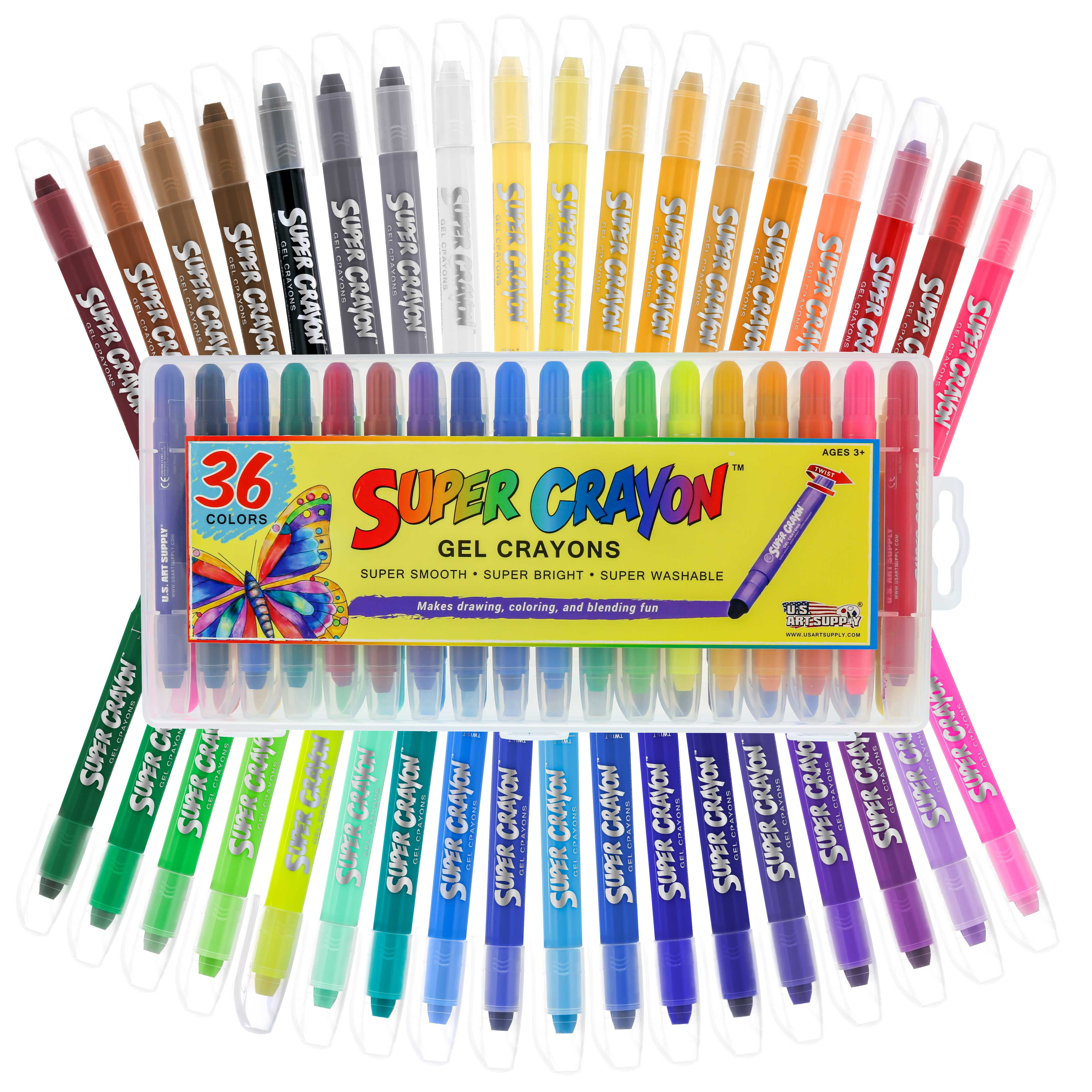 U.S. Art Supply Super Crayons Set of 36 Colors Smooth Easy Glide Gel