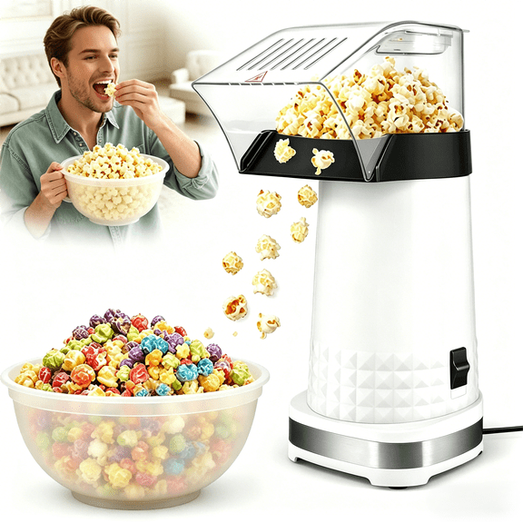 Earnlytozv Hot Air Popcorn Popper, 1200W 2-Min Fast Popping, 3.5Qt Oil-Free BPA-Free for Movie Nights