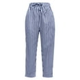 thumbnail image 4 of Outfmvch Wide Leg Pants for Women Pinstripe Long Palazzo Trousers Gaucho Pants for Women Striped Pants Women Fashion Wide Leg Stripe Womens Linen Pants Capri Beach Comfy Drawstring Light Blue S-3XL, 4 of 4